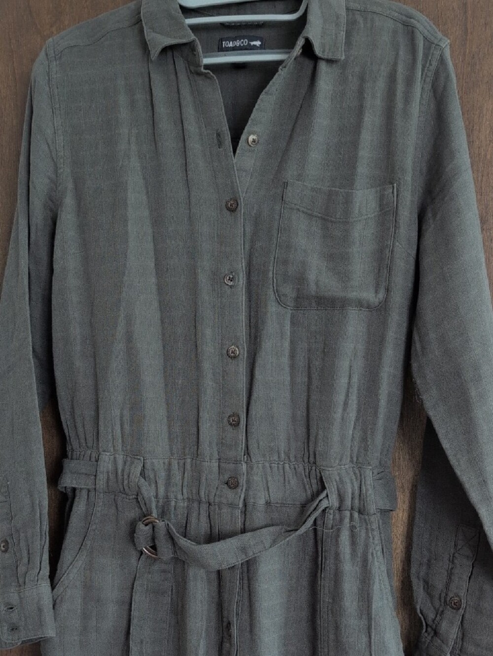 Toad&Co Olive Green Long-Sleeve Button Jumpsuit - Picture 3 of 7